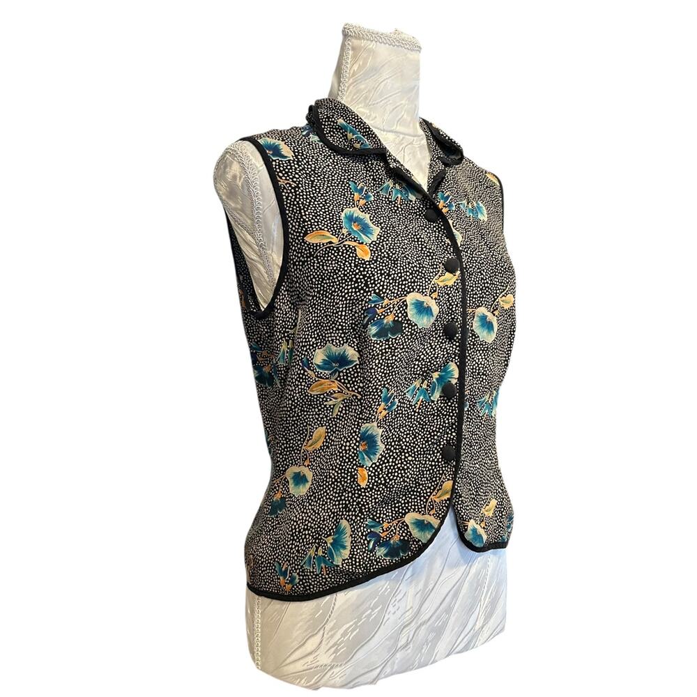 Vintage 00s Black Silk Floral Polka Dot Sleeveless Vest Top Size 8 - Picture 13 of 14
